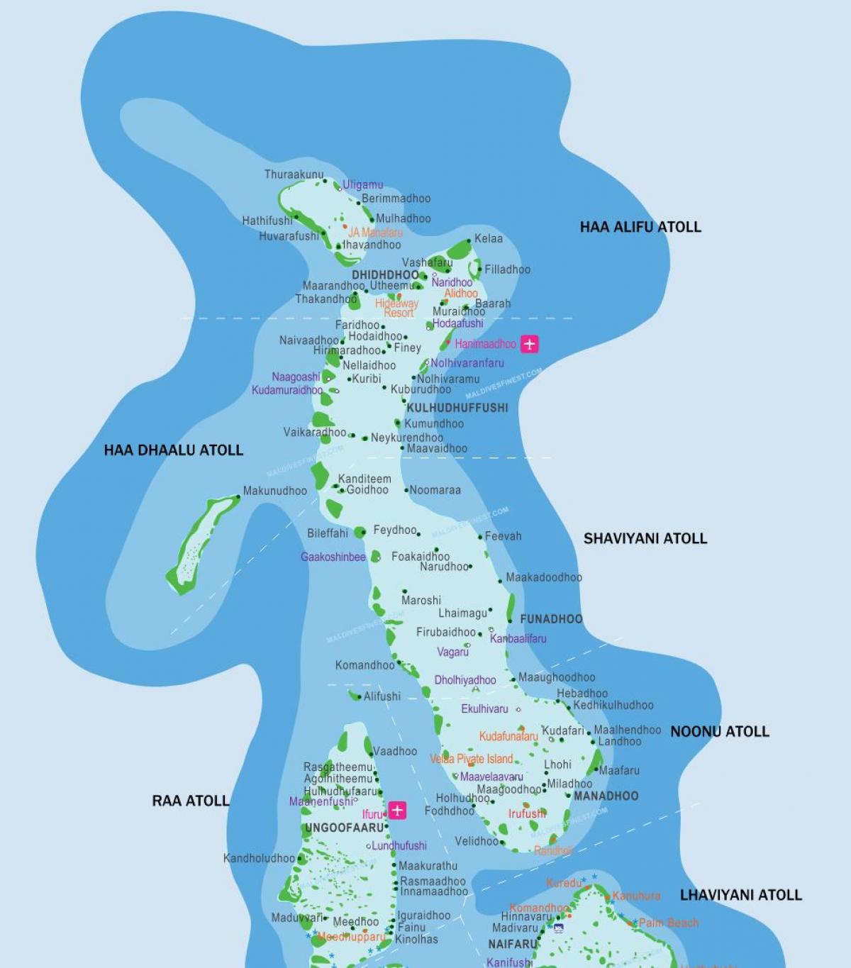 马尔代夫度假村位置的地图